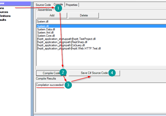 Compile and Save the C# code for the new test